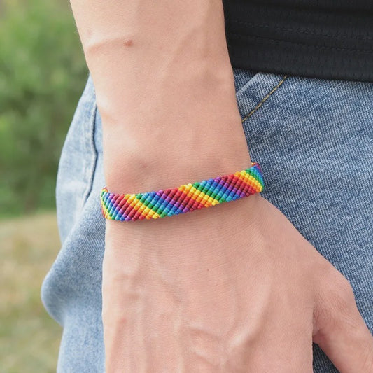 Fashion LGBT Bracelet Men Women Rainbow Rope Braclets Handmade Woven Strings Ethnic Brass Jewelry Bestie Gift Adjustable