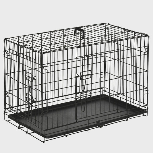 PawHut Hondenkooi Transportbox 2 Deuren Opvouwbaar Met Handvat Staal 76x46x52cm Zwart