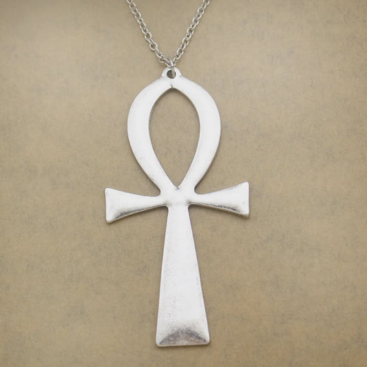 Vintage Egyptische Ankh Kruis Ketting - Grote Hanger met Lange Ketting