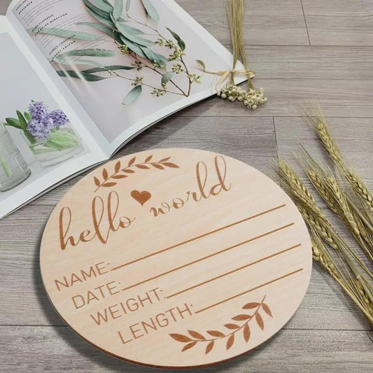 Houten Geboorte Aankondiging Bord 'Hello World' - Baby Welkom Teken voor Foto's