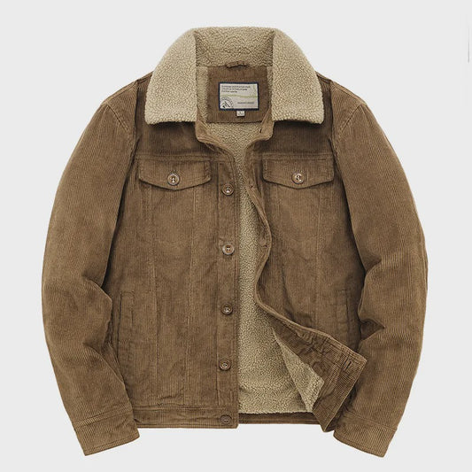 Herfst/Winter Corduroy Heren Jas - Warm & Casual Winddicht met Sherpa Voering