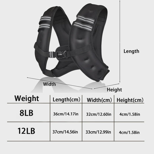 Verzwaarde Vest voor Training en Cardio - 3.6kg/5.4kg Gewicht Inbegrepen