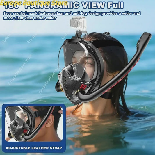 Volledig Gelaats snorkelmasker met Dubbele Buizen - 180° Panoramisch, Anti-condens & Dry Top Systeem
