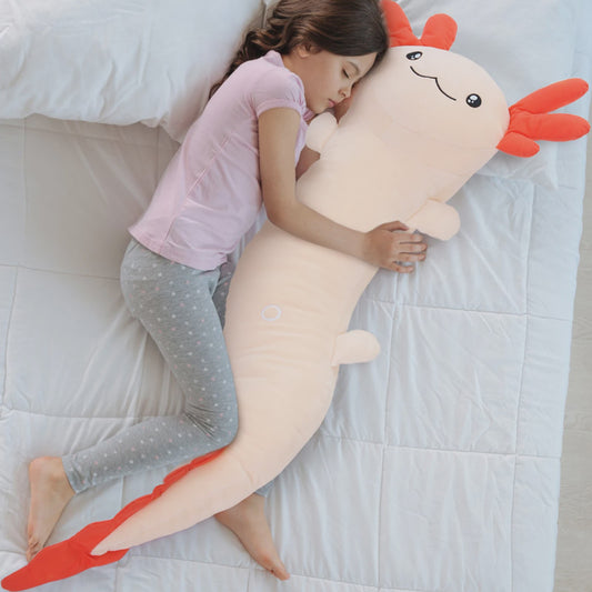 Glow-in-the-dark Axolotl Knuffelkussen 122cm - Magisch Pluche Kussen met Lichtgevende Oren, Cadeau voor Kinderen & Tieners
