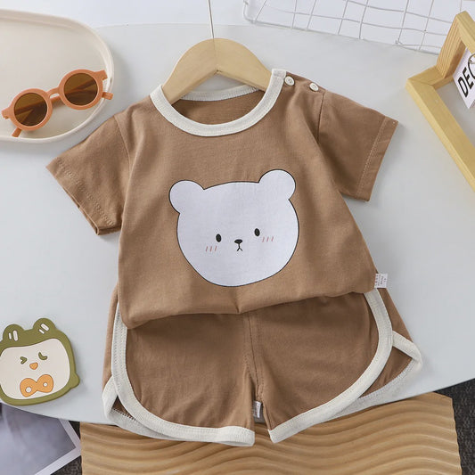 Zomerse Katoenen Kinderkleding Set: T-shirt & Shorts met Leuke Prints (0-4 Jaar)