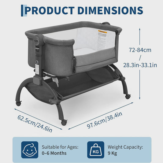 3-in-1 Baby Wieg & Co-Sleeper met Klamboe - Verstelbaar & Draagbaar