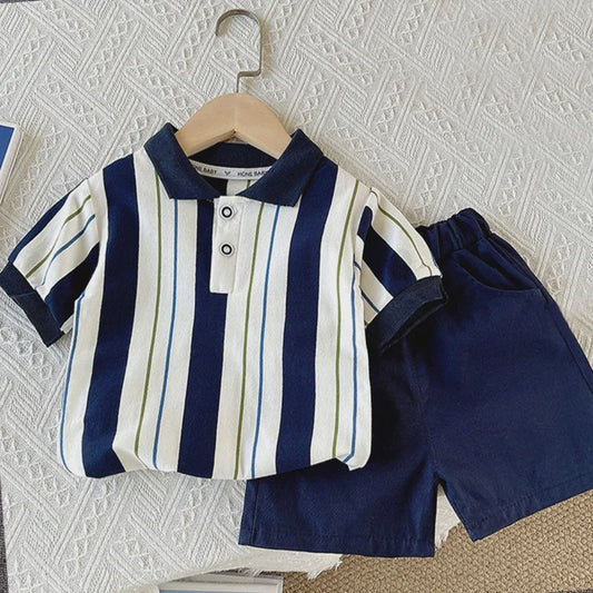 Zomerse Jongens Set: Gestreept Poloshirt & Short - Katoen