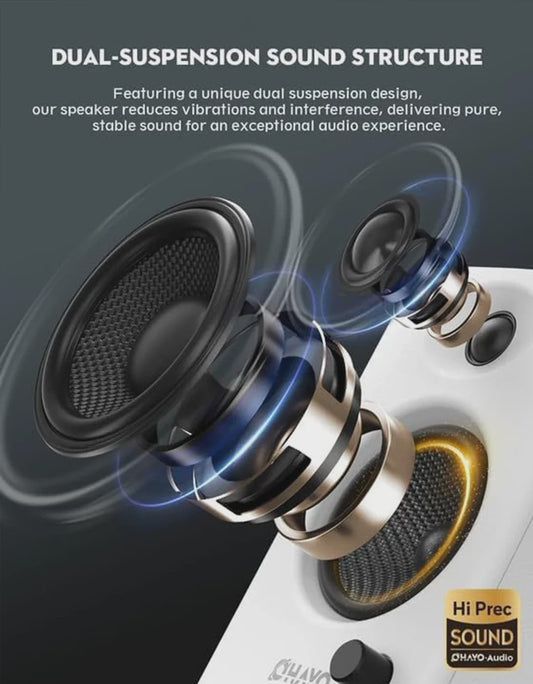 OHAYO C6 Actieve Boekenplank Speakers: 60W, Bluetooth 5.3, Glasvezel Unit, Multi-Input (USB/RCA/AUX) voor PC Gaming