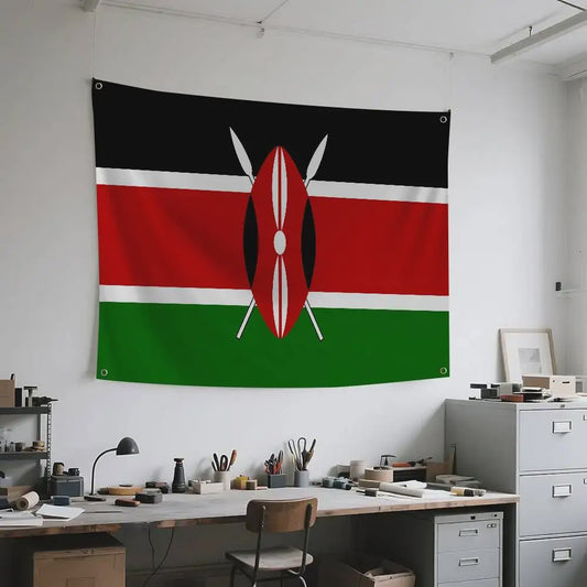 Kenya Vlag Banner - Duurzaam Polyester met 4 Ophangogen - Decoratie voor Binnen & Buiten