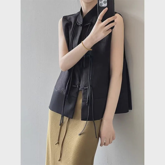 Chique Jacquard Vest met Knopen en Opstaande Kraag - Retro Stijl