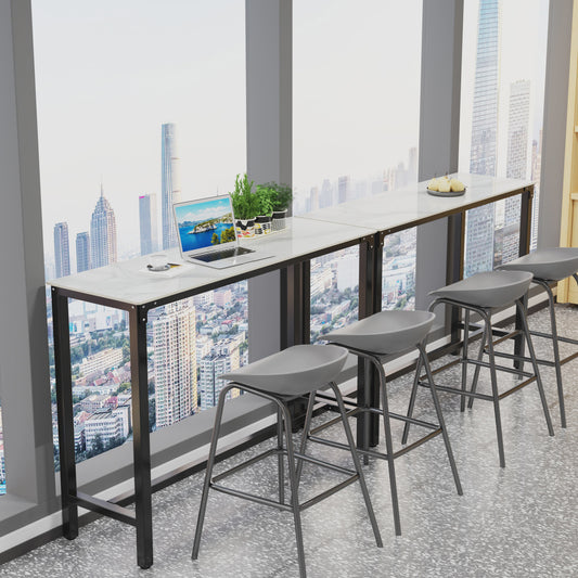 Sintered Stone Bartafel Wit Rechthoekig 120cm - Counter Height Pub Tafel met Zwart Metaal Frame