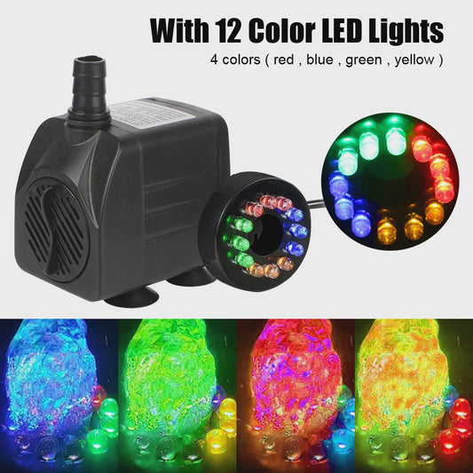 Waterdichte Dompelpomp Fontein met 12 LED Verlichting voor Aquarium, Vijver & Vogelbad - Stil & Krachtig