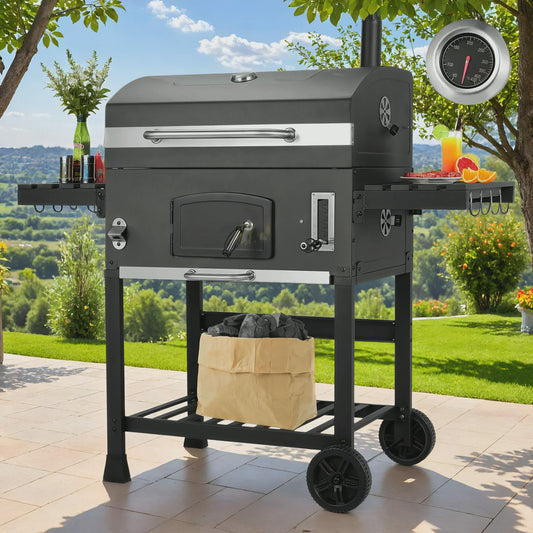 XXL Barbecue Smoker Trolley met Wielen, Thermometer en RVS Handvat