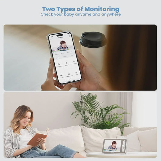 IeGeek 2K WiFi Babyfoon met 5" Split Screen, 360° PTZ Camera, Nachtzicht & App Bediening