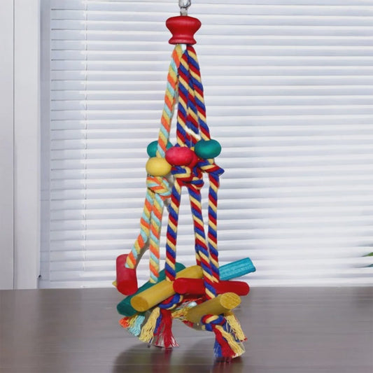 Cage Hanging Rope Bird Climbing Chewing Toys Multicolored Natural Wooden Bird Chewing Toys for Conure Cockatiel Budgies