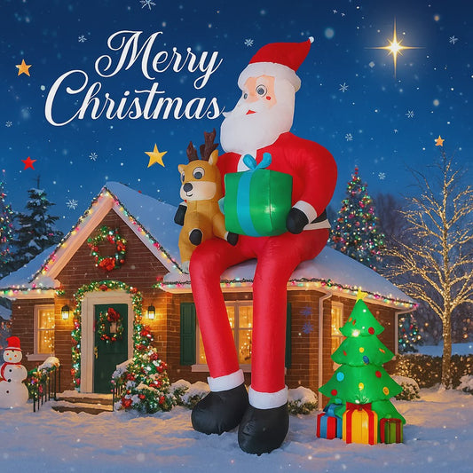 Opblaasbare Kerstman met Rendier - 290cm - Tuindecoratie met LED