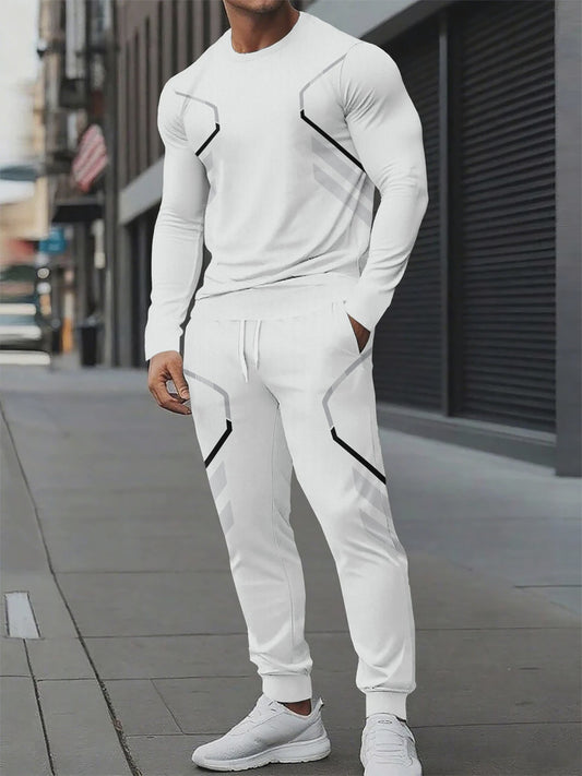 Herenset: Ronde Hals Sweater & Broek met 3D Print - Streetwear Lente/Herfst 2025