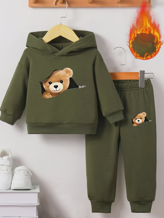 Schattige Baby Jongens Set: Fleece Sweater met Beerprint en Joggingbroek
