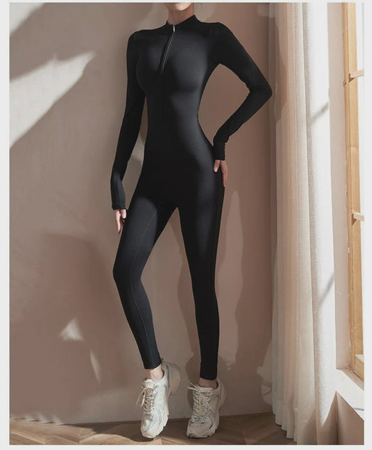 Dames Jumpsuit met Lange Mouwen - Slim Fit Stretch Romper voor Yoga & Fitness