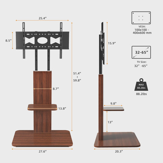 Robuuste TV Voet met 5 Hoogte Niveaus | Verstelbare TV Standaard voor 32-65 Inch Schermen