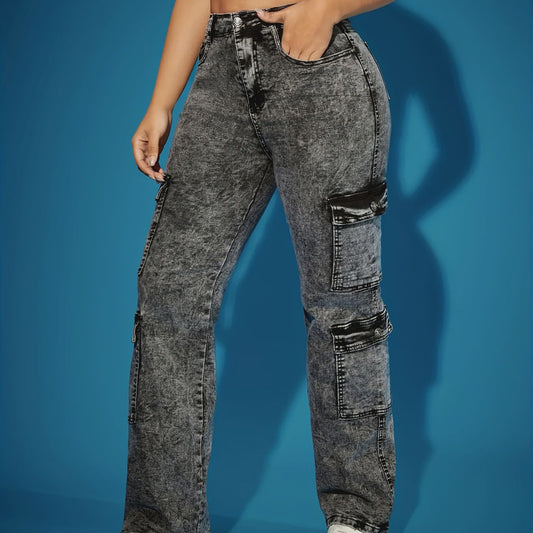 Dames Jeans met Meerdere Zakken - Zwart/Grijs - Stretch Denim - Maten XS-XXL