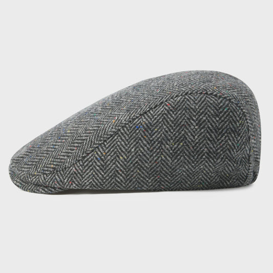 Heren Visgraat Wolmix Flat Cap - Stijlvolle Newsboy & Gatsby Pet voor Winter & Outdoor