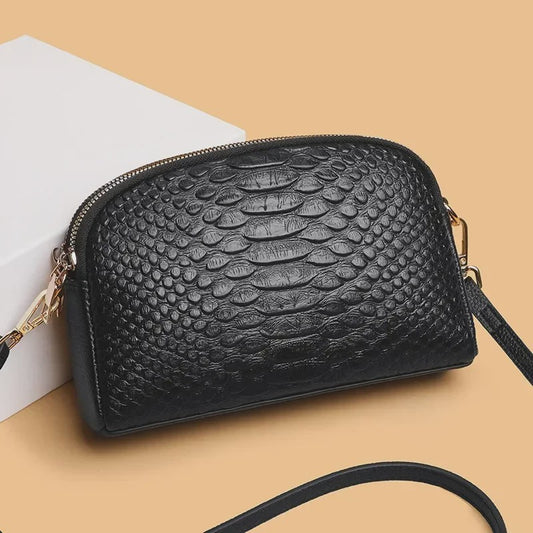 Luxe Dames Schoudertas Crossbody Tas met Crocoprint van Echt Leer