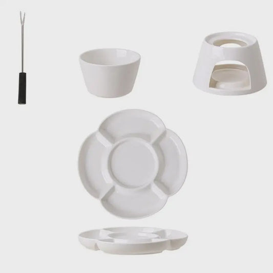 Keramische Fondue Set met Dienblad en Vorken - Voor Kaas, Chocolade en Snacks