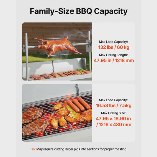 Professionele Rotisserie BBQ Spit 47.95 inch - Elektrische Draaier voor Varken, Lam & Meer (132 LBS)