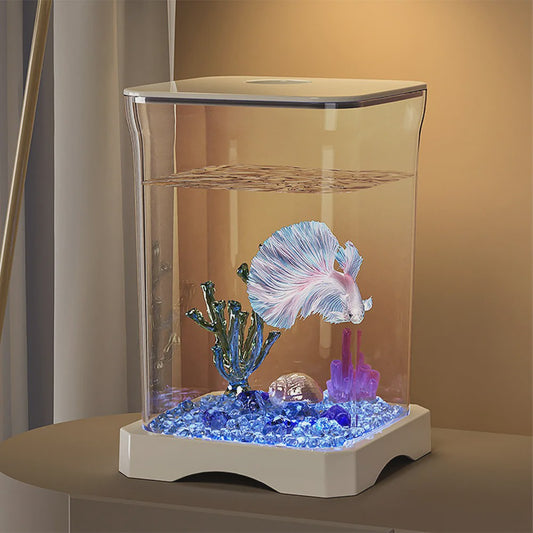Mini Aquarium Starter Kit voor Betta Vissen & Goudvissen - Compact Desktop Aquarium met Voeropening