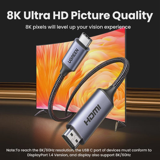 UGREEN USB-C naar HDMI 2.1 Kabel - 8K@60Hz, 4K@120Hz voor MacBook, iMac, iPad Pro, Samsung Galaxy