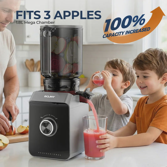 ROUNY Slowjuicer - Filter-vrij, 130mm Brede Vulopening, Makkelijk Reinigen, voor Sapjes & IJs