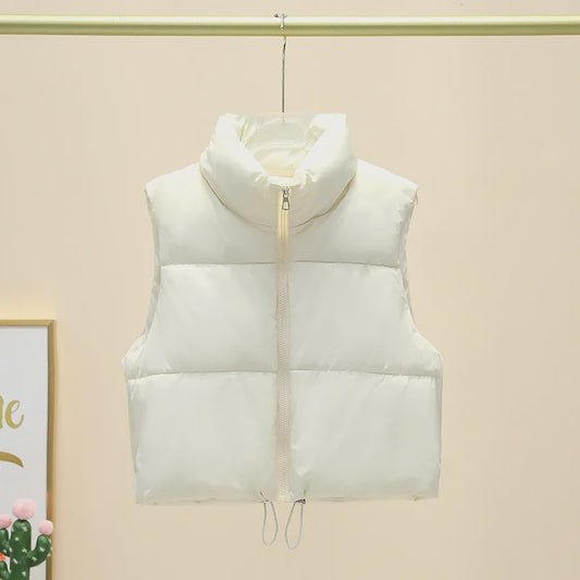 Dames Mouwloos Winter Vest - Warm & Stijlvol Gevuld Kort Jasje met Opstaande Kraag