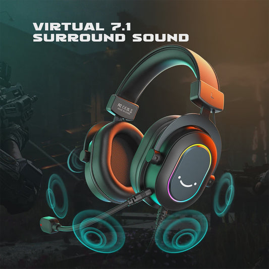 FIFINE H6 Gaming Headset: Virtueel 7.1 Surround Sound, RGB, USB, Microfoon & EQ Modes