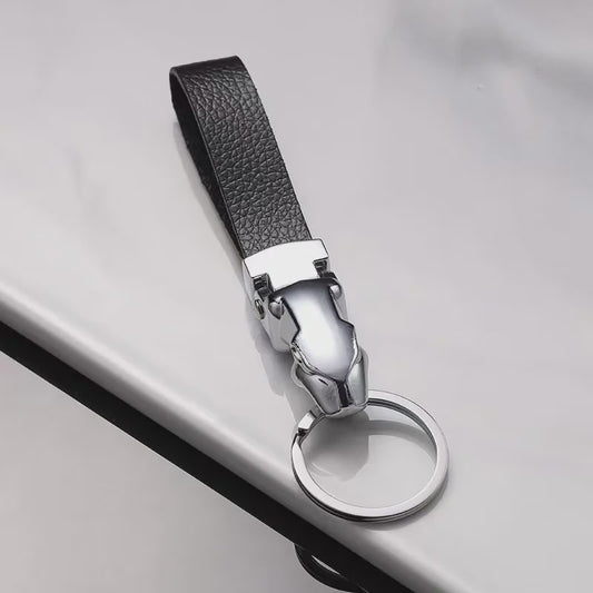 Luxe Luipaardkop Sleutelhanger van Echt Leer & Metaal - Perfect voor Jaguar