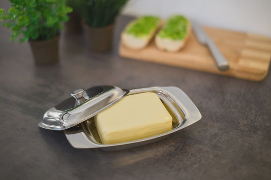 Boterdoos met Handvat - Roestvrij Staal Look - Vaatwasserbestendig - 250g Boter