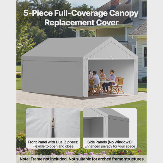 12x20 FT Carport Vervangingsdak - Waterdicht & UV-bestendig Garage Tentzeil met Zijwanden