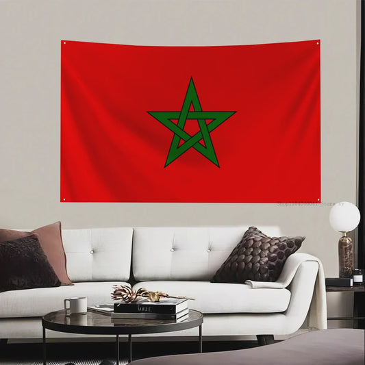 Marokkaanse Vlag - Polyester Decoratie met Ophangringen voor Binnen en Buiten