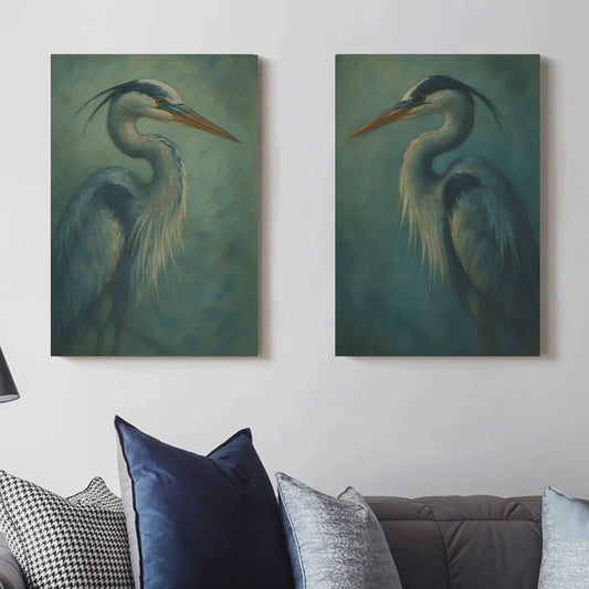 Japandi Poster Set: Roze Japanse Kraanvogels & Blauwe Reigers op Canvas