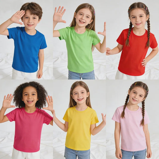 Basic Katoenen T-shirt voor Kinderen & Baby's - Jongens & Meisjes - Wit & Roze - Maten 1 t/m 14 Jaar