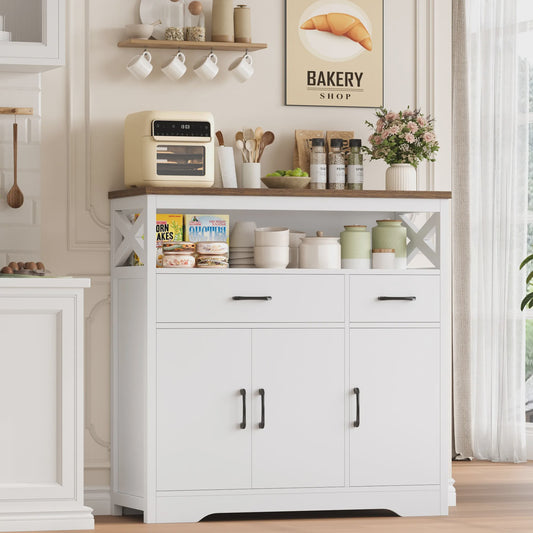 Stijlvol Wit Sideboard met 2 Lades en 3 Deuren - Buffetkast voor Woon- en Eetkamer