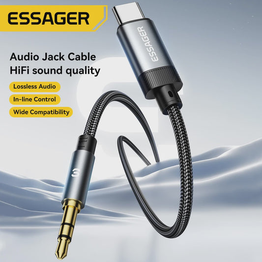 Essager USB-C naar 3.5mm Audio Jack Adapter Kabel - Hoge Kwaliteit Geluid voor Telefoons & Speakers