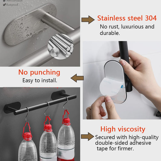 Set Badkamer Accessoires: Handdoekrek, Toiletrolhouder, Haak & Ring - Zwart