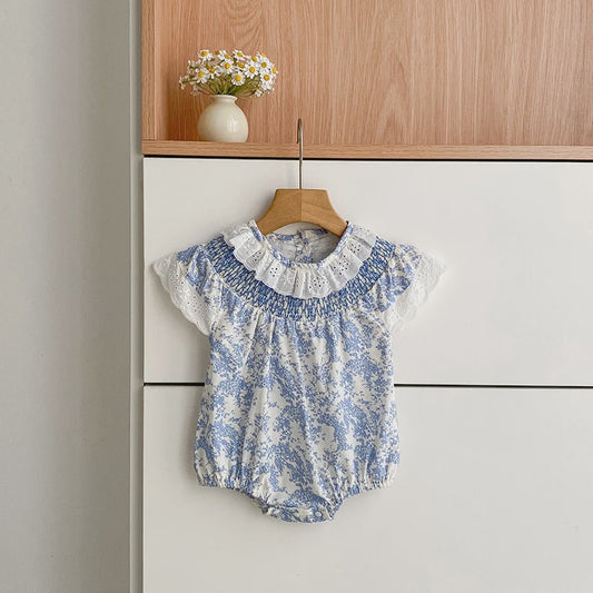 Zomerse Baby Meisjes Jumpsuit met Bloemenprint en Pofmouwtjes - Katoen (0-24M)