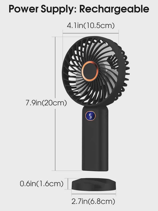 Draagbare Handventilator met Digitale Display en 5 Snelheden, USB Oplaadbaar