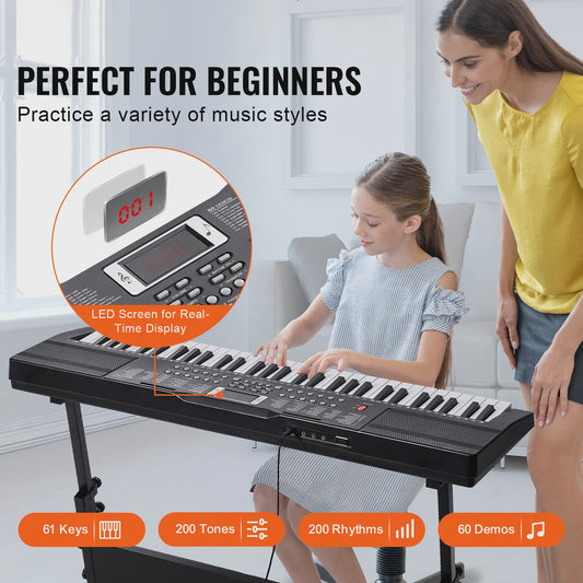 Digitale Keyboard Piano 61 Toetsen - Draagbaar, 200 Tones & 200 Rhythms - Ideaal voor Beginners