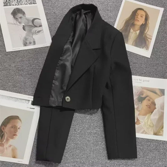 Chique Zwarte Cropped Blazer voor Dames - Trendy en Veelzijdig Jasje