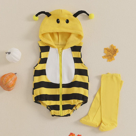 Schattig Baby Bijen Kostuum Romper met Muts en Sokken - Pasgeboren Outfit