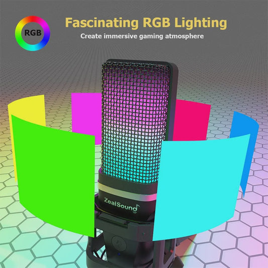 Zealsound RGB Opname Microfoon met Arm & Statief - USB Condenser voor Gaming, Podcast & Streaming