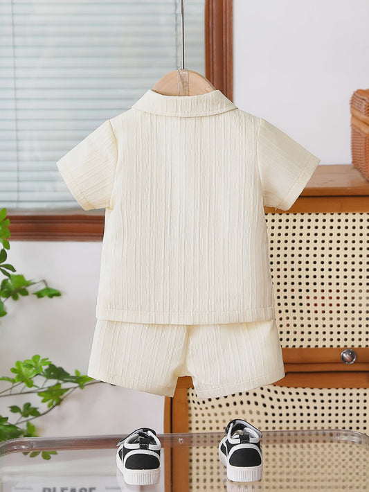 2026 Spring Summer Baby Boy Textured&Ribbed Short Sleeve Shirt & Shorts2-Piece Sets2-6Years: Soft Fabric Easy Wear Home Outdoor